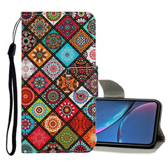 Funda de cuero con tapa horizontal con patrón de dibujo de colores, ranuras para tarjetas y billetera, para iPhone 11