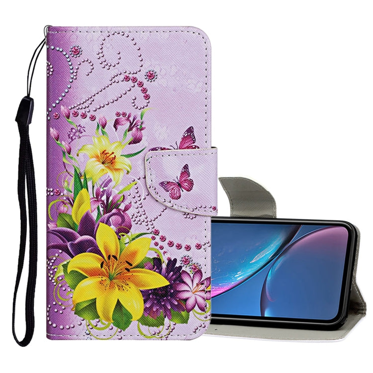 Funda de cuero con tapa horizontal con patrón de dibujo de colores, ranuras para tarjetas y billetera, para iPhone 11