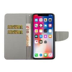 Estuche de cuero con tapa horizontal con patrón de dibujo de colores, ranuras para tarjetas y billetera, para iPhone X/XS