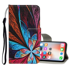 Estuche de cuero con tapa horizontal con patrón de dibujo de colores, ranuras para tarjetas y billetera, para iPhone X/XS