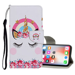 Estuche de cuero con tapa horizontal con patrón de dibujo de colores, ranuras para tarjetas y billetera, para iPhone X/XS