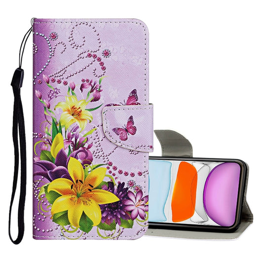 Funda de cuero con tapa horizontal con patrón de dibujo de colores, ranuras para tarjetas y billetera, para iPhone 11