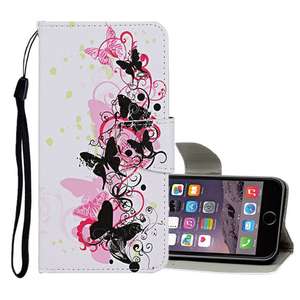 Horizontale Klapphülle aus Leder mit farbigem Zeichenmuster, Halter, Kartenfächern und Geldbörse, für iPhone 6/6s