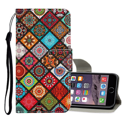 Horizontale Klapphülle aus Leder mit farbigem Zeichenmuster, Halter, Kartenfächern und Geldbörse, für iPhone 6/6s