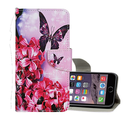 Horizontale Klapphülle aus Leder mit farbigem Zeichenmuster, Halter, Kartenfächern und Geldbörse, für iPhone 6/6s