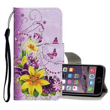 Horizontale Klapphülle aus Leder mit farbigem Zeichenmuster, Halter, Kartenfächern und Geldbörse, für iPhone 6/6s
