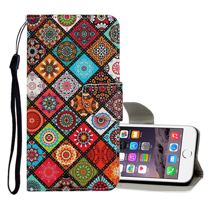 Horizontale Klapphülle aus Leder mit farbigem Zeichenmuster, Halter, Kartenfächern und Geldbörse, für iPhone 6/6s