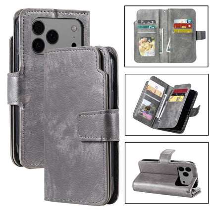 Tri-Fold 9-Card Wallets Leather Phone Case, For iPhone 17 Pro, For iPhone 17, For iPhone Air