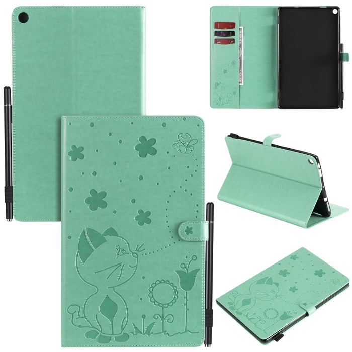 Cat Bee Embossing Pattern Shockproof Table PC Protective Horizontal Flip Leather Case with Card Slots & Wallet & Pen Slot & Sleep / Wake-up Function, For Amazon Kindle Fire HD 10 (2015) / (2017), For Amazon Kindle Paperwhite 4 (2018) / 3 / 2 / 1