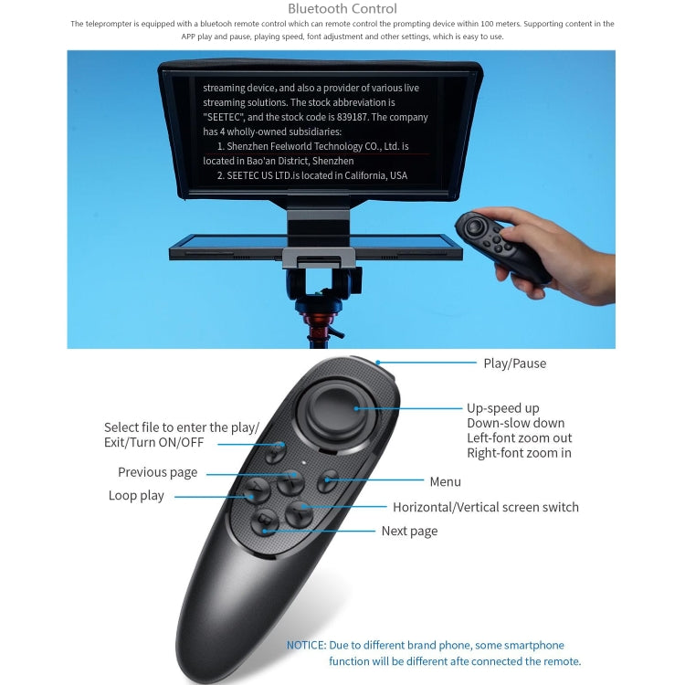 FEELWORLD TP16 16 inch Tablet Horizontal Vertical Prompting Folding Teleprompter, Bluetooth Remote Control