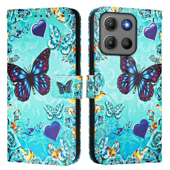 Colored Drawing Pattern Plain Weave Leather Phone Case, For Motorola Moto G17 / G17 Power, For Motorola Moto G67 Power 5G, For Motorola Edge 70 5G / X70 Air