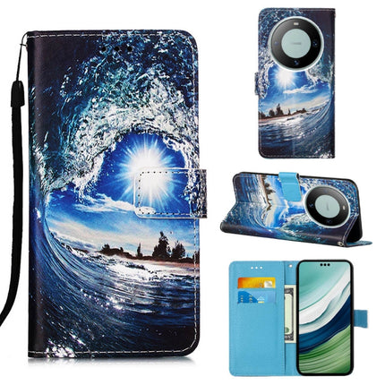 Colored Drawing Pattern Plain Weave Leather Phone Case, For Huawei Mate 60 Pro