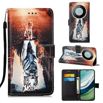 Colored Drawing Pattern Plain Weave Leather Phone Case, For Huawei Mate 60 Pro