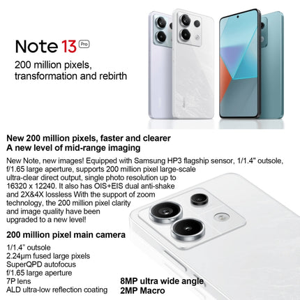 Xiaomi Redmi Note 13 Pro 5G, 6,67 Zoll MIUI 14 Snapdragon 7s Gen 2 Octa Core 4 nm bis zu 2,4 GHz, NFC, Netzwerk: 5G, 8 GB + 128 GB, 8 GB + 256 GB, 12 GB + 256 GB, 12 GB + 512 GB, 16 GB + 512 GB