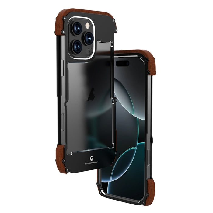 R-JUST Ironwood Generation Metall-Hybrid-Holz-Telefonhülle, Für iPhone 16 Pro Max, Für iPhone 16 Pro, Für iPhone 16 Plus, Für iPhone 16, Für iPhone 15 Pro Max, Für iPhone 15 Pro, Für iPhone 15 Plus, Für iPhone 15