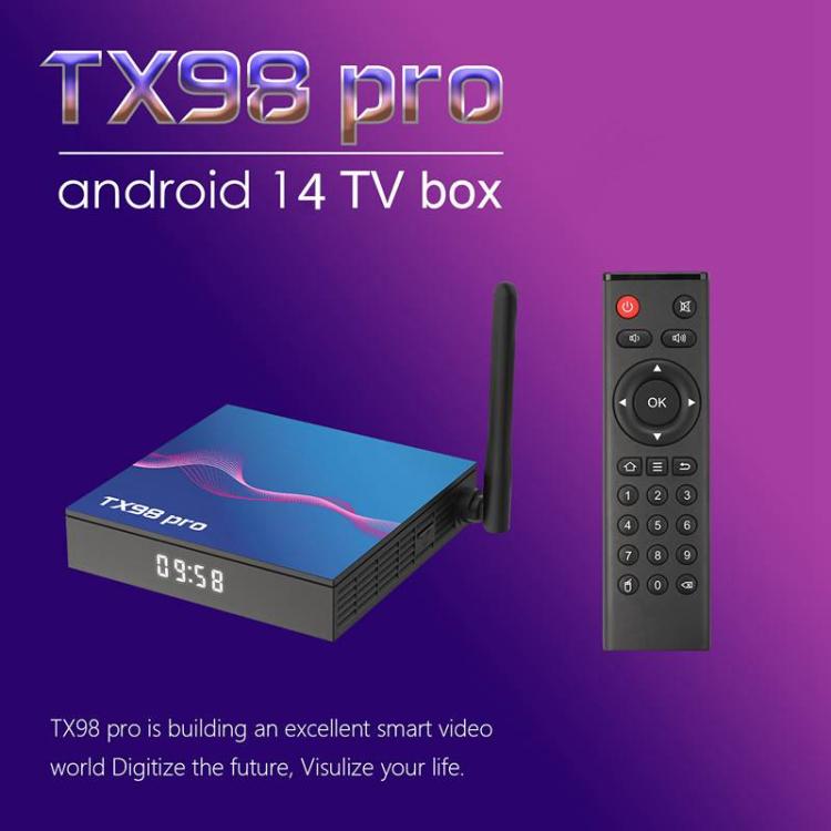 TX98 Pro 4K Ultra HD Android 14.0 Smart TV Box with Remote Control, Allwinner H618 Quad-Core, 2GB+16GB, 4GB+32GB, 4GB+64GB