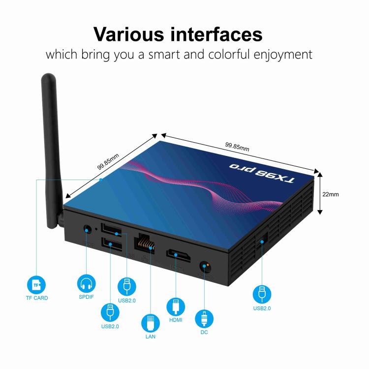 TX98 Pro 4K Ultra HD Android 14.0 Smart TV Box with Remote Control, Allwinner H618 Quad-Core, 2GB+16GB, 4GB+32GB, 4GB+64GB