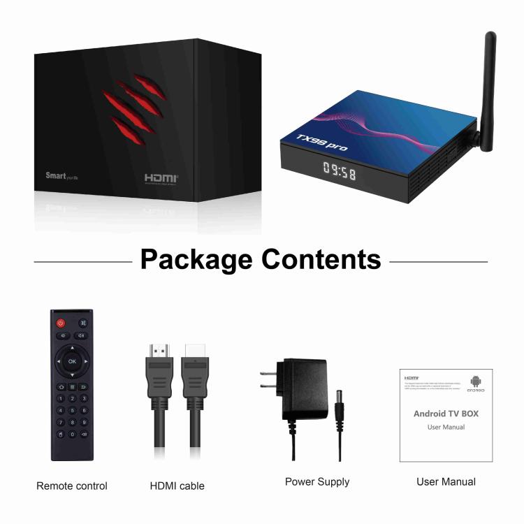 TX98 Pro 4K Ultra HD Android 14.0 Smart TV Box with Remote Control, Allwinner H618 Quad-Core, 2GB+16GB, 4GB+32GB, 4GB+64GB