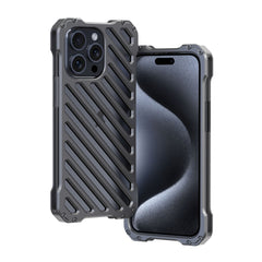 R-JUST RJ-50 Hollow Breathable Armor Metal Phone Case, For iPhone 16 Pro Max, For iPhone 16 Pro, For iPhone 16 Plus, For iPhone 16, For iPhone 15 Pro Max, For iPhone 15 Pro, For iPhone 15 Plus, For iPhone 15