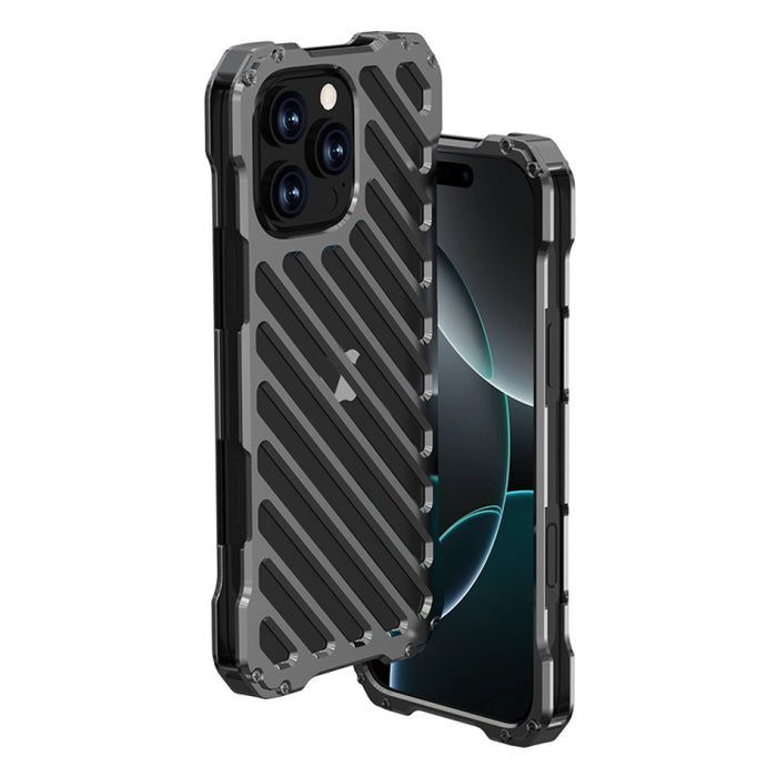 R-JUST RJ-50 Hohle, atmungsaktive Panzermetall-Telefonhülle, für iPhone 16 Pro Max, für iPhone 16 Pro, für iPhone 16 Plus, für iPhone 16, für iPhone 15 Pro Max, für iPhone 15 Pro, für iPhone 15 Plus, für iPhone 15
