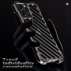 R-JUST RJ-50 Hollow Breathable Armor Metal Phone Case, For iPhone 16 Pro Max, For iPhone 16 Pro, For iPhone 16 Plus, For iPhone 16, For iPhone 15 Pro Max, For iPhone 15 Pro, For iPhone 15 Plus, For iPhone 15