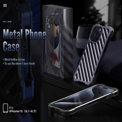 R-JUST RJ-50 Hollow Breathable Armor Metal Phone Case, For iPhone 16 Pro Max, For iPhone 16 Pro, For iPhone 16 Plus, For iPhone 16, For iPhone 15 Pro Max, For iPhone 15 Pro, For iPhone 15 Plus, For iPhone 15