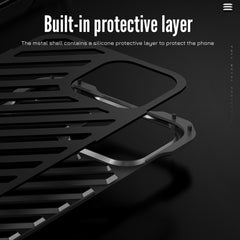 R-JUST RJ-50 Hollow Breathable Armor Metal Phone Case, For iPhone 16 Pro Max, For iPhone 16 Pro, For iPhone 16 Plus, For iPhone 16, For iPhone 15 Pro Max, For iPhone 15 Pro, For iPhone 15 Plus, For iPhone 15