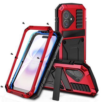 R-JUST Metal + Silicone + Tempered Glass Life Waterproof Phone Case with Holder, For iPhone 18, For iPhone 18 Pro, For iPhone 18 Pro Max, For iPhone 17 Pro Max, For iPhone 17 Pro, For iPhone 17