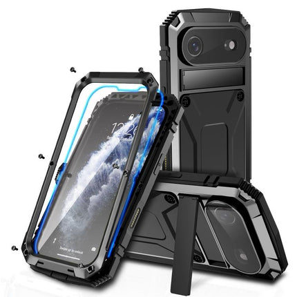 R-JUST Metal + Silicone + Tempered Glass Life Waterproof Phone Case with Holder, For iPhone Air, For iPhone 15 Pro Max, For iPhone 15 Pro, For iPhone 15 Plus, For iPhone 15
