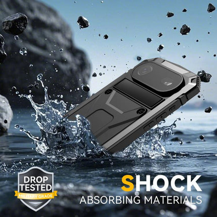 R-JUST Metal + Silicone + Tempered Glass Life Waterproof Phone Case with Holder, For iPhone Air, For iPhone 15 Pro Max, For iPhone 15 Pro, For iPhone 15 Plus, For iPhone 15