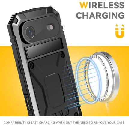 R-JUST Metal + Silicone + Tempered Glass Life Waterproof Phone Case with Holder, For iPhone Air, For iPhone 15 Pro Max, For iPhone 15 Pro, For iPhone 15 Plus, For iPhone 15