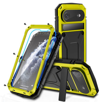 R-JUST Metal + Silicone + Tempered Glass Life Waterproof Phone Case with Holder, For iPhone Air, For iPhone 15 Pro Max, For iPhone 15 Pro, For iPhone 15 Plus, For iPhone 15
