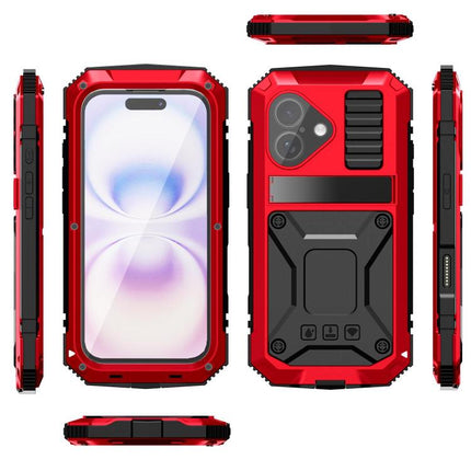 R-JUST Metal + Silicone + Tempered Glass Life Waterproof Phone Case with Holder, For iPhone 18, For iPhone 18 Pro, For iPhone 18 Pro Max, For iPhone 17 Pro Max, For iPhone 17 Pro, For iPhone 17