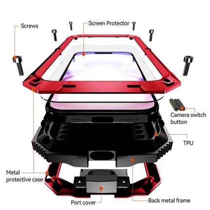 R-JUST Metal + Silicone + Tempered Glass Life Waterproof Phone Case with Holder, For iPhone 18, For iPhone 18 Pro, For iPhone 18 Pro Max, For iPhone 17 Pro Max, For iPhone 17 Pro, For iPhone 17