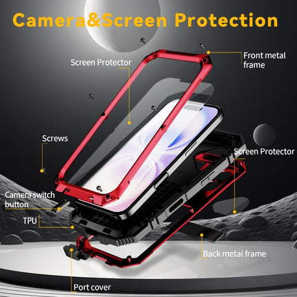 R-JUST Metal + Silicone + Tempered Glass Life Waterproof Phone Case with Holder, For iPhone 18, For iPhone 18 Pro, For iPhone 18 Pro Max, For iPhone 17 Pro Max, For iPhone 17 Pro, For iPhone 17