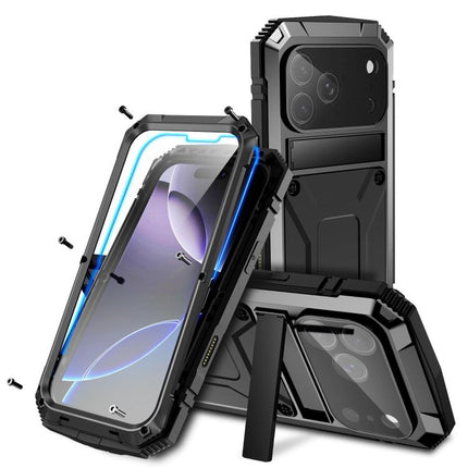 R-JUST Metal + Silicone + Tempered Glass Life Waterproof Phone Case with Holder, For iPhone 18, For iPhone 18 Pro, For iPhone 18 Pro Max, For iPhone 17 Pro Max, For iPhone 17 Pro, For iPhone 17