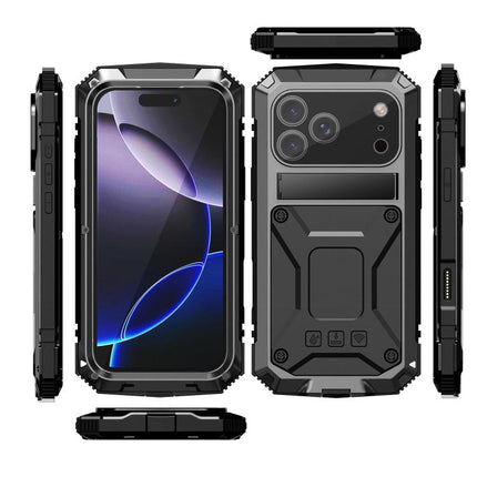 R-JUST Metal + Silicone + Tempered Glass Life Waterproof Phone Case with Holder, For iPhone 18, For iPhone 18 Pro, For iPhone 18 Pro Max, For iPhone 17 Pro Max, For iPhone 17 Pro, For iPhone 17