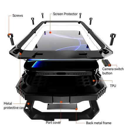 R-JUST Metal + Silicone + Tempered Glass Life Waterproof Phone Case with Holder, For iPhone 18, For iPhone 18 Pro, For iPhone 18 Pro Max, For iPhone 17 Pro Max, For iPhone 17 Pro, For iPhone 17