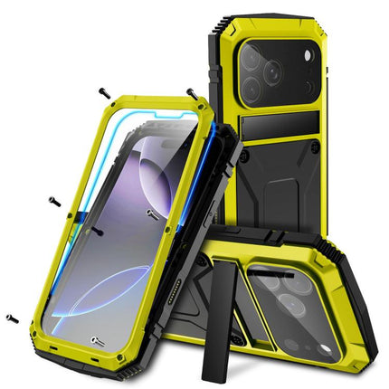 R-JUST Metal + Silicone + Tempered Glass Life Waterproof Phone Case with Holder, For iPhone 18, For iPhone 18 Pro, For iPhone 18 Pro Max, For iPhone 17 Pro Max, For iPhone 17 Pro, For iPhone 17