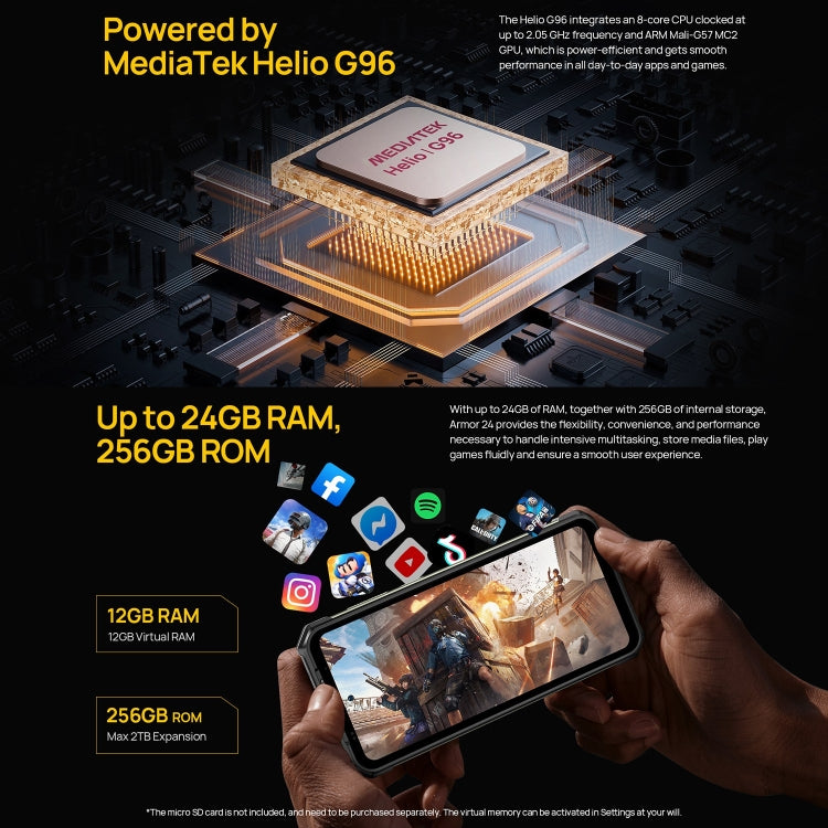 Ulefone Armor 24, Robustes Telefon, Fingerabdruck seitlich, 22000 mAh, 6,78 Zoll Android 13 MediaTek Helio G96 Octa Core, Netzwerk: 4G, NFC, Armor 24