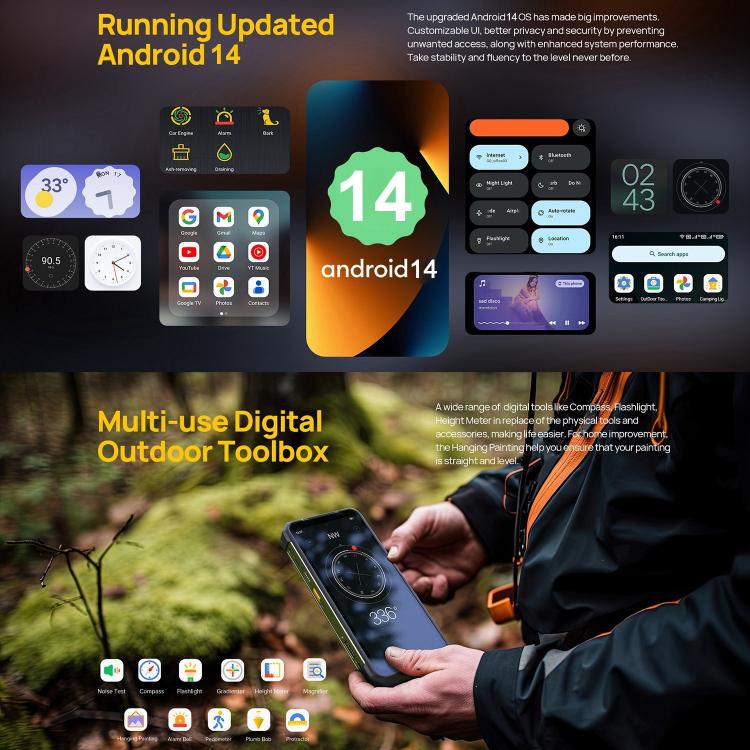 Ulefone Armor 24, Robustes Telefon, Fingerabdruck seitlich, 22000 mAh, 6,78 Zoll Android 13 MediaTek Helio G96 Octa Core, Netzwerk: 4G, NFC, Armor 24