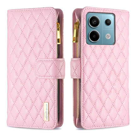 Diamond Lattice Zipper Wallet Leather Flip Phone Case, For Xiaomi Redmi Note 13, For Xiaomi Redmi Note 13 Pro+ 5G, For Xiaomi Redmi Note 13 Pro 5G
