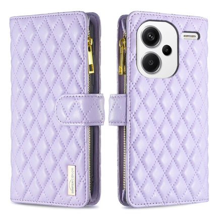 Diamond Lattice Zipper Wallet Leather Flip Phone Case, For Xiaomi Redmi Note 13, For Xiaomi Redmi Note 13 Pro+ 5G, For Xiaomi Redmi Note 13 Pro 5G