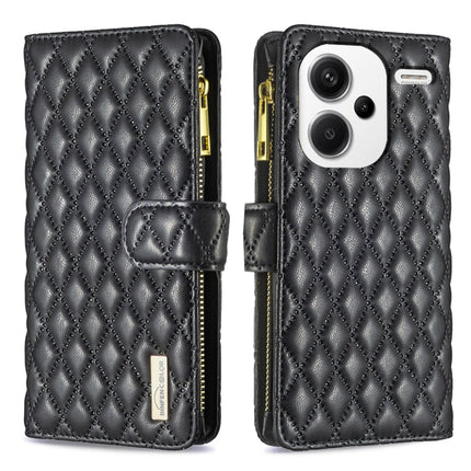 Diamond Lattice Zipper Wallet Leather Flip Phone Case, For Xiaomi Redmi Note 13, For Xiaomi Redmi Note 13 Pro+ 5G, For Xiaomi Redmi Note 13 Pro 5G