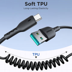 JOYROOM SA38-AC3 3A USB to USB-C / Type-C Coiled Fast Charging Data Cable, USB to USB-C / Type-C