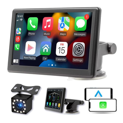 Car 7 inch IPS Portable Smart Screen Wireless Screen Projection Carplay Android Auto, with Reversing Camera