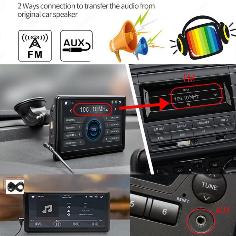 Car 7 inch IPS Portable Smart Screen Wireless Screen Projection Carplay Android Auto, with Reversing Camera