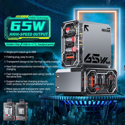 WK WP-U156 Pioneer Series 65W USB+Dual USB-C/Type-C GaN Charger, WP-U156