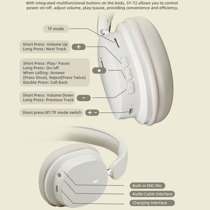 T2 Foldable High Definition Stereo ENC Noise Reduction Wireless Gaming Headphones with Mic, T2