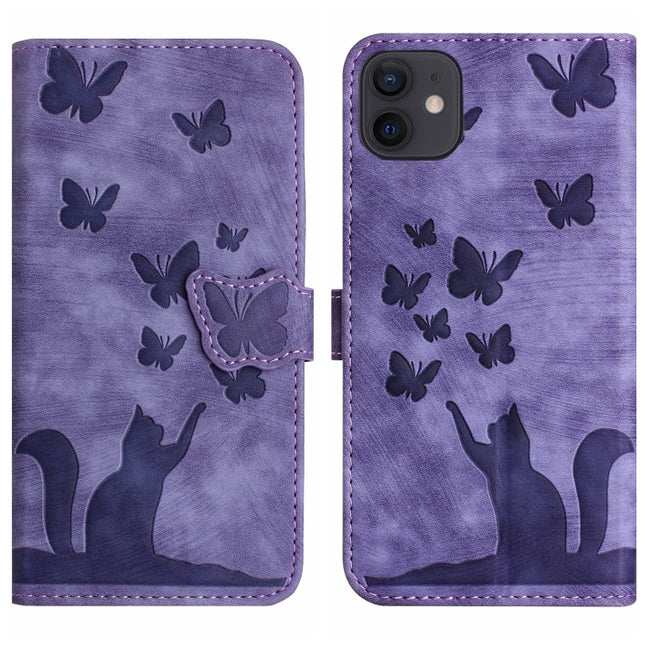 Butterfly Cat Embossing Flip Leather Phone Case, For iPhone 13 mini, For iPhone 12 / 12 Pro, For iPhone 12 Pro Max, For iPhone 12 mini